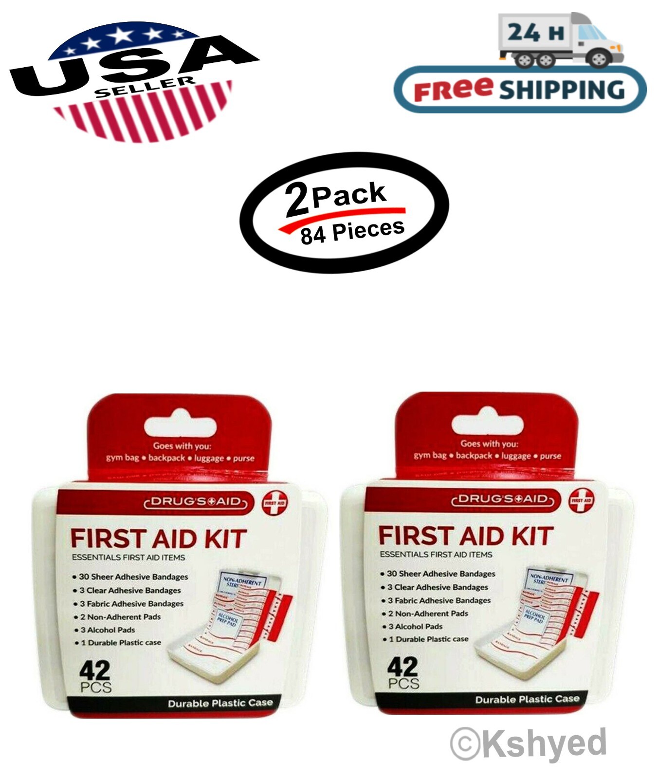 84PCS Essential First Aid Kit Emergency Bag Home Car Office Travel Size (2 Pack)