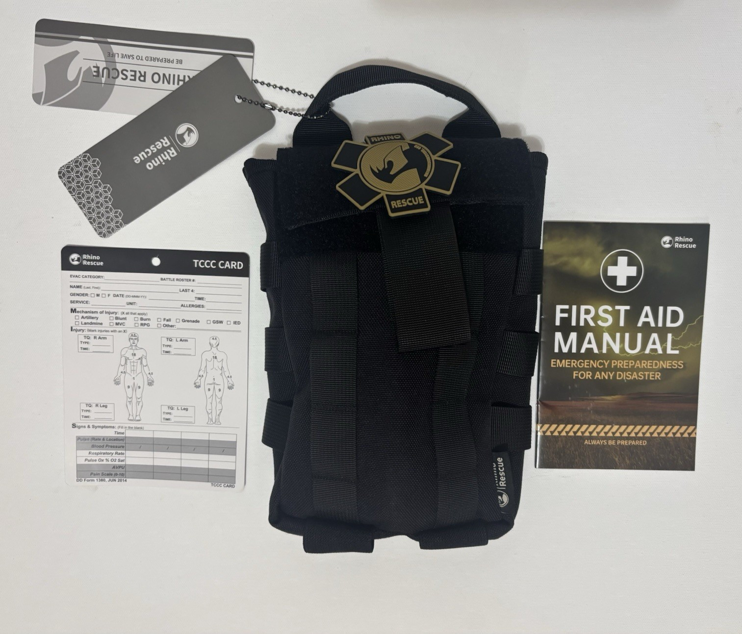 Rhino Rescue Portable First Aid Kit Black Pouch w/ Chest Seal, Gauze, Gloves