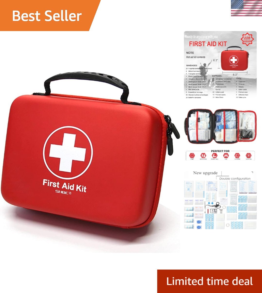 Portable First Aid Kit in Waterproof EVA Case – Essential for Home, Car, Outdoor