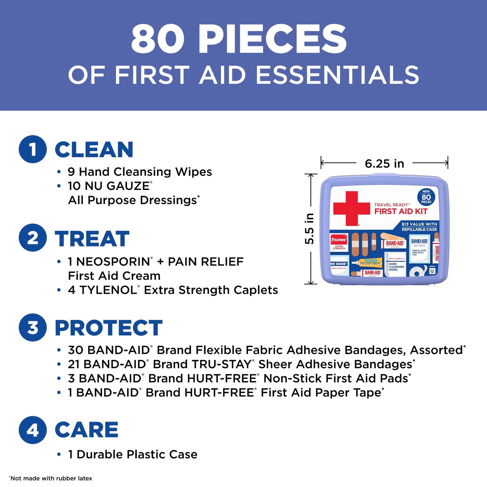 Band-Aid Brand Travel Ready Portable Emergency First Aid Kit, 80 Piece